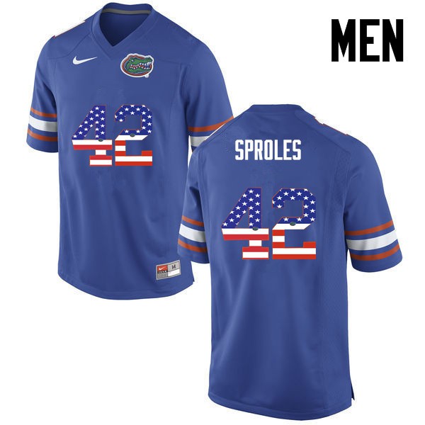 Florida Gators Men #42 Nick Sproles College Football USA Flag Fashion Blue